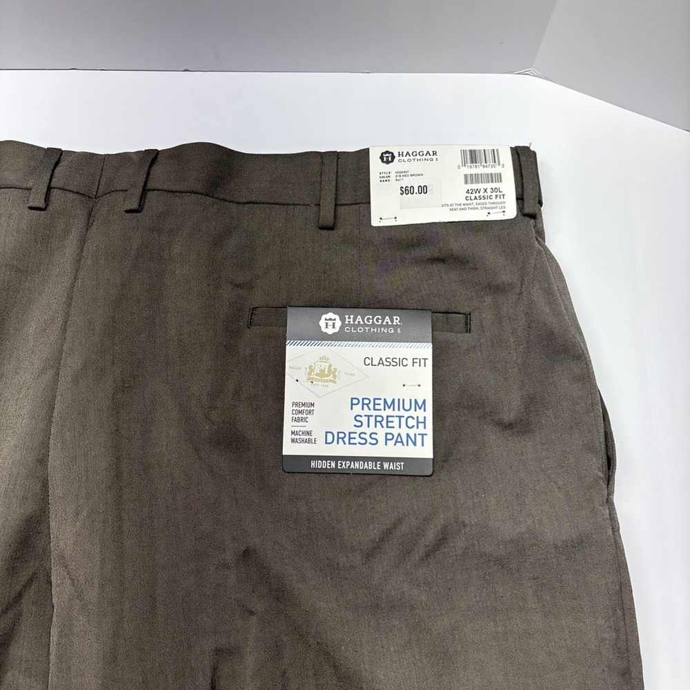 NWT Haggar Premium Comfort Classic Fit Dress Pants Mens 42X30 Brown‎ - Picture 4 of 10